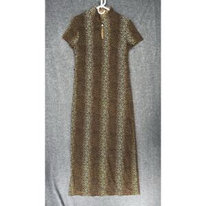 Vintage Scarlett Maxi Dress Size 8 Animal Print Metallic Stretch Keyhole 80s